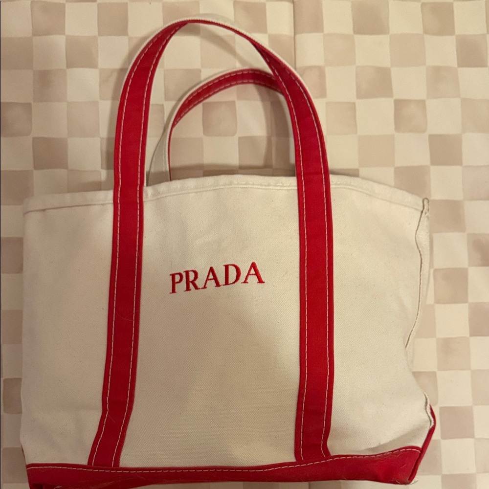 Prada Canvas Tote in Red and White